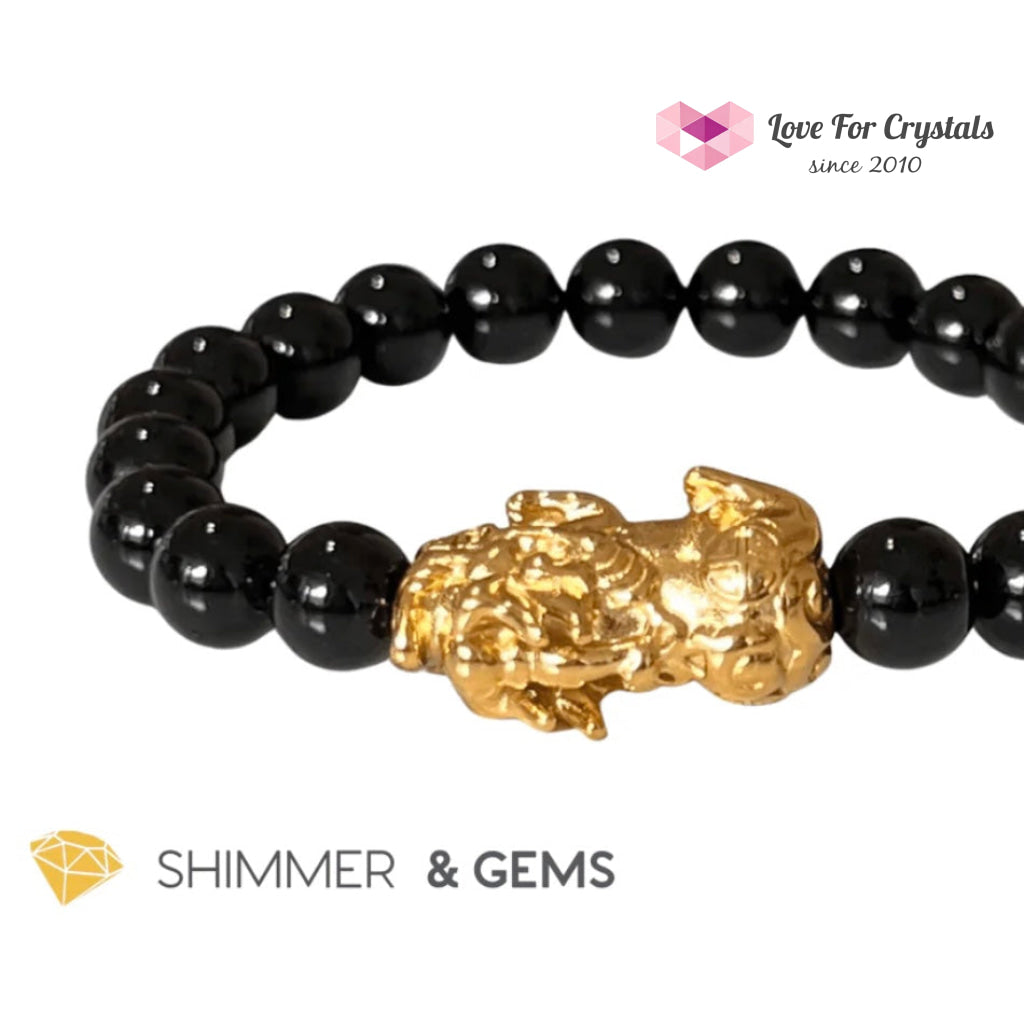 Black Obsidian 10Mm With Stainless Steel Pixiu Bracelet