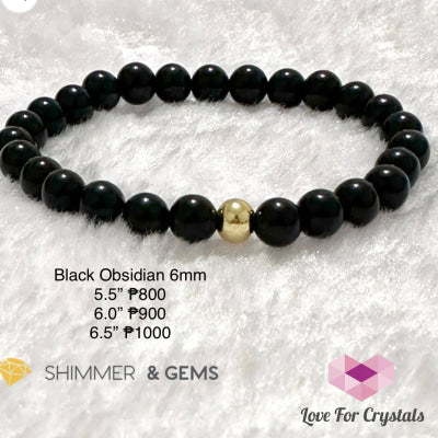 Black Obsidian 6Mm Bracelet With 14K Gold Filled Bead Bracelets