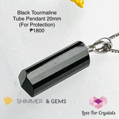 Black Tourmaline Tube Pendant In 925 Silver (For Protection) - Shimmer & Gems