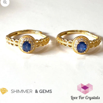 Blue Sapphire 925 Silver Rings With Zircon (Gold Plating) Adjustable Size - Shimmer & Gems Gold