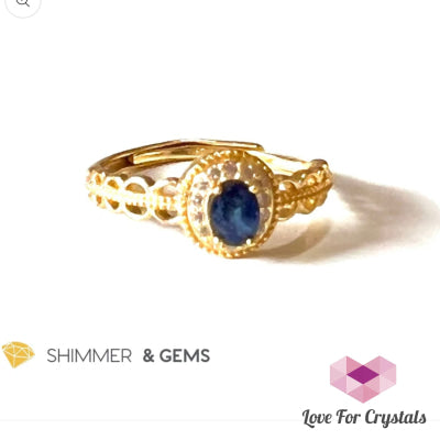 Blue Sapphire 925 Silver Rings With Zircon (Gold Plating) Adjustable Size - Shimmer & Gems Ring