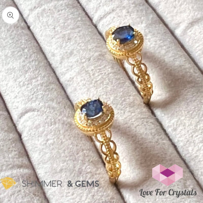 Blue Sapphire 925 Silver Rings With Zircon (Gold Plating) Adjustable Size - Shimmer & Gems Ring