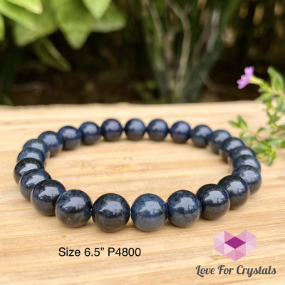 Blue Sapphire Gemstone Bracelet (7-8Mm Round Beads) 6.5