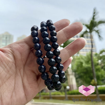 Blue Sapphire Gemstone Bracelet (7-8Mm Round Beads)