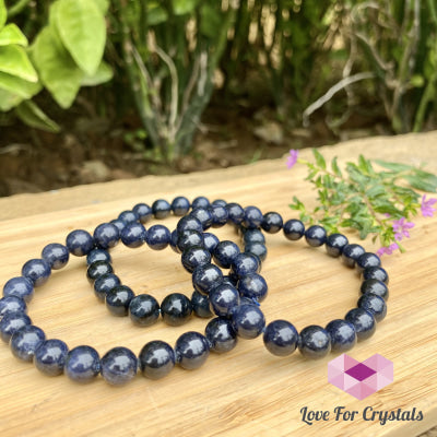 Blue Sapphire Gemstone Bracelet (7-8Mm Round Beads)