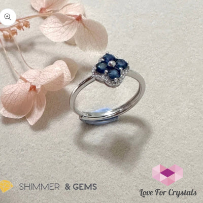Blue Sapphire Plum Blossom 925 Silver Ring (Adjustable) 9 Carats (Aaaa)Burma Rings