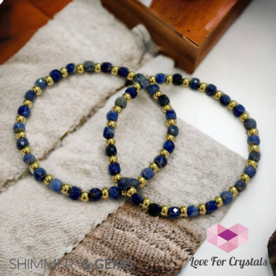 Blue Sodalite Cube (4Mm) Bracelet With Stainless Steel Beads