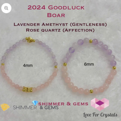 Boar Animal Zodiac 2024 Goodluck Bracelet (Rose Quartz & Lavender Amethyst) Feng Shui Bracelets
