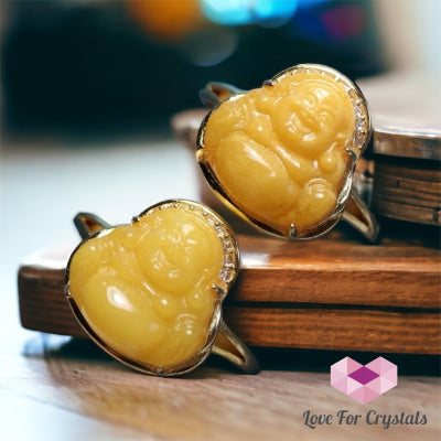 Butter Amber Laughing Buddha Ring (Adjustable) Rings