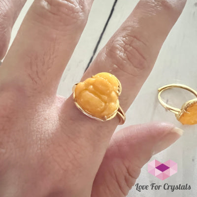 Butter Amber Laughing Buddha Ring (Adjustable) Adjustable Size Rings