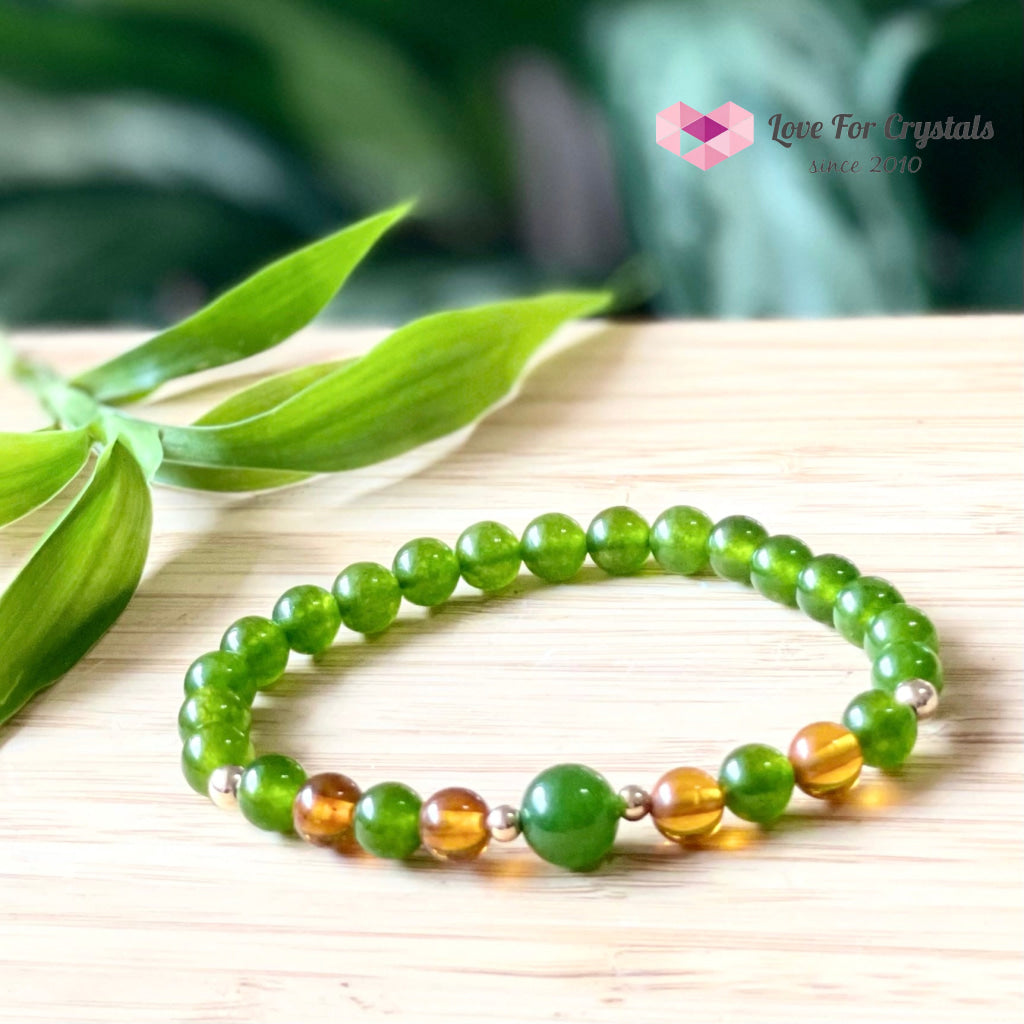 Career Luck Bracelet (Amber Taiwan Jade 14K Gold-Filled Beads) 5.5