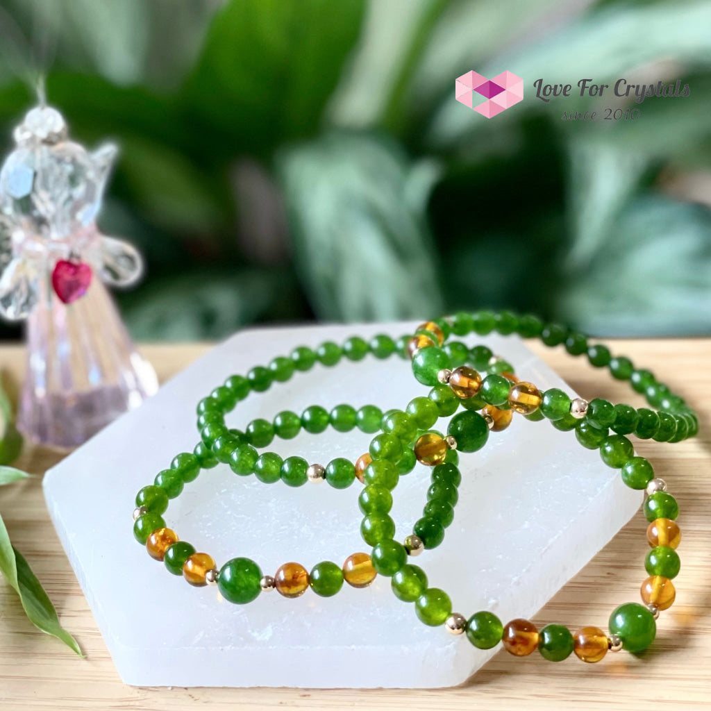 Career Luck Bracelet (Amber Taiwan Jade 14K Gold-Filled Beads) 6.0