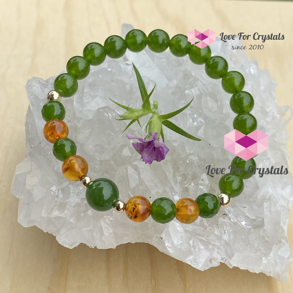 Career Luck Bracelet (Amber Taiwan Jade 14K Gold-Filled Beads) 6.5