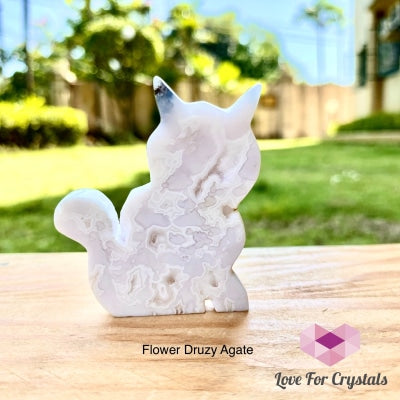 Cat Hand Carved Crystals 55-60Mm Flower Druzy Agate Crystals