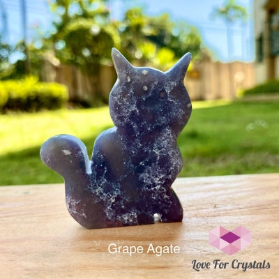 Cat Hand Carved Crystals 55-60Mm Grape Agate Crystals