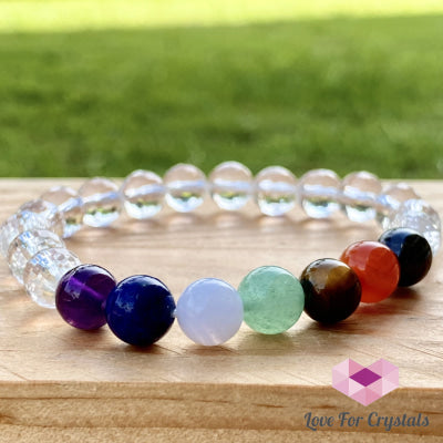 Chakra With Clear Quartz Faceted Bracelet 5.5