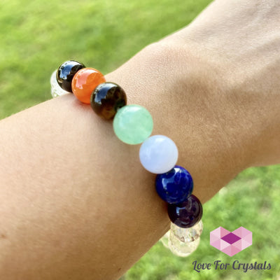 Chakra With Clear Quartz Faceted Bracelet 6.0