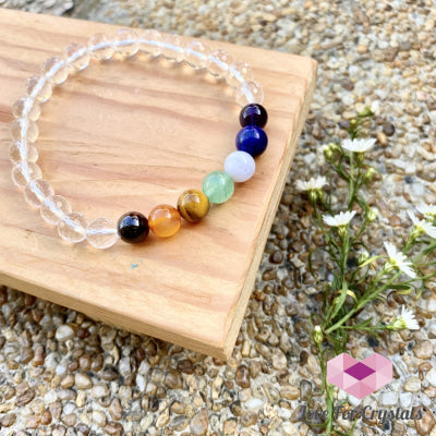 Chakra With Clear Quartz Faceted Bracelet 6.5