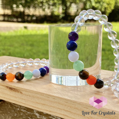 Chakra With Clear Quartz Faceted Bracelet 7.0