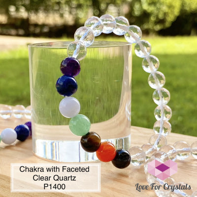 Chakra With Clear Quartz Faceted Bracelet