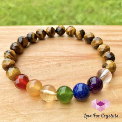 Chakra With Tigers Eye Faceted Bracelet 7.0