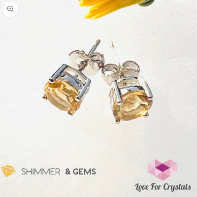 Citrine Round Earrings 7Mm (Wealth & Confidence) In 925 Silver