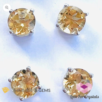 Citrine Round Earrings 7Mm (Wealth & Confidence) In 925 Silver