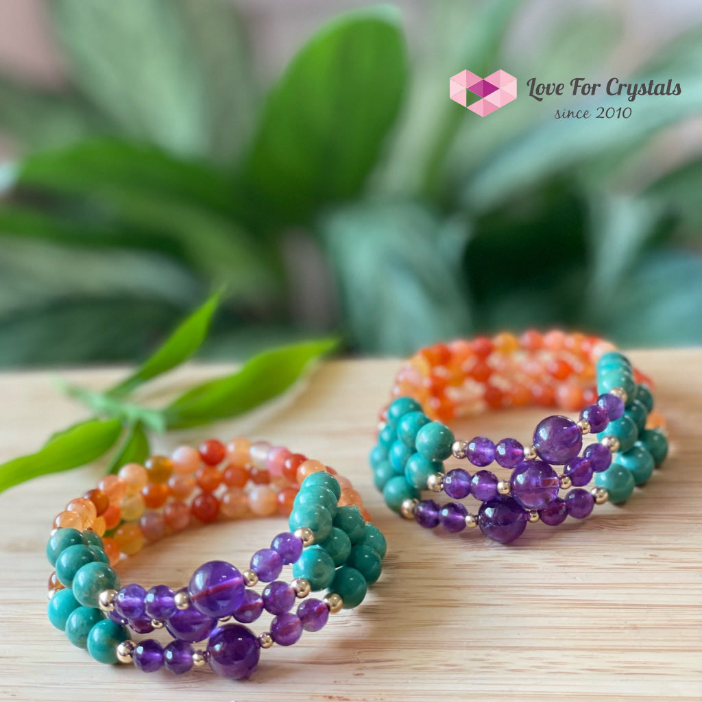 Confidence And Communication Bracelet (Carnelian Turquoise Amethyst With 14K Gold-Filled Beads)