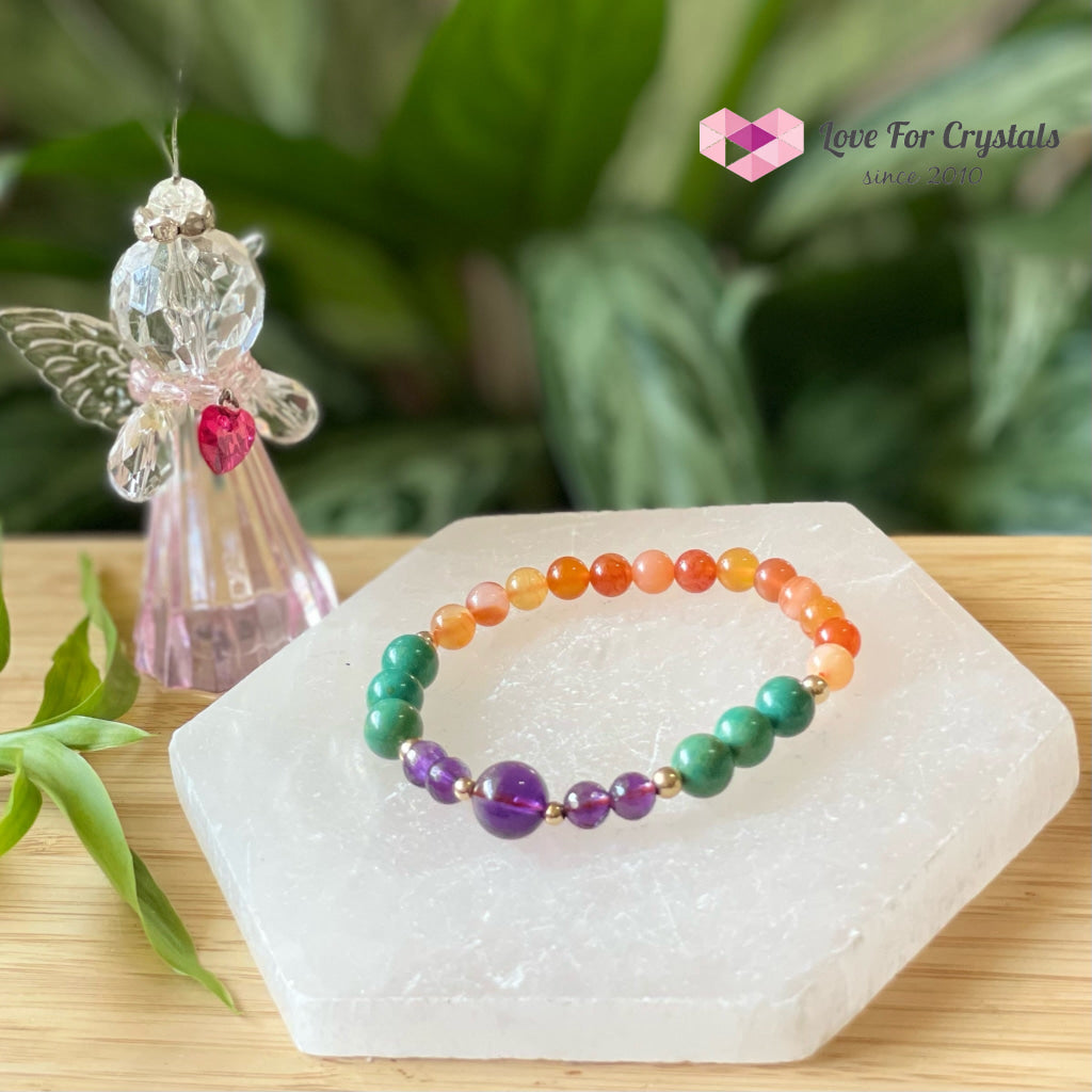 Confidence And Communication Bracelet (Carnelian Turquoise Amethyst With 14K Gold-Filled Beads)