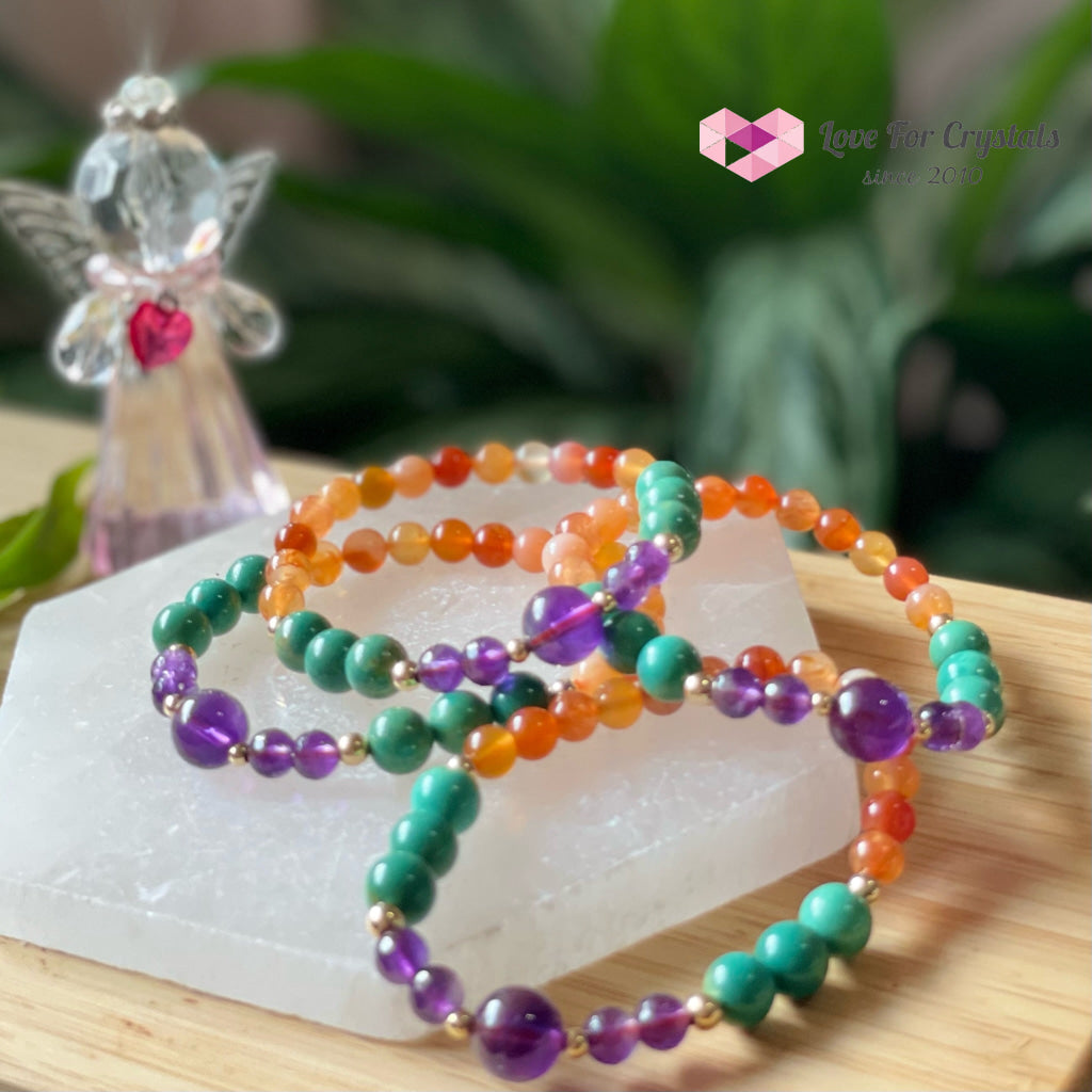 Confidence And Communication Bracelet (Carnelian Turquoise Amethyst With 14K Gold-Filled Beads)