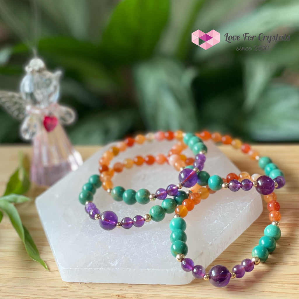 Confidence And Communication Bracelet (Carnelian Turquoise Amethyst With 14K Gold-Filled Beads)