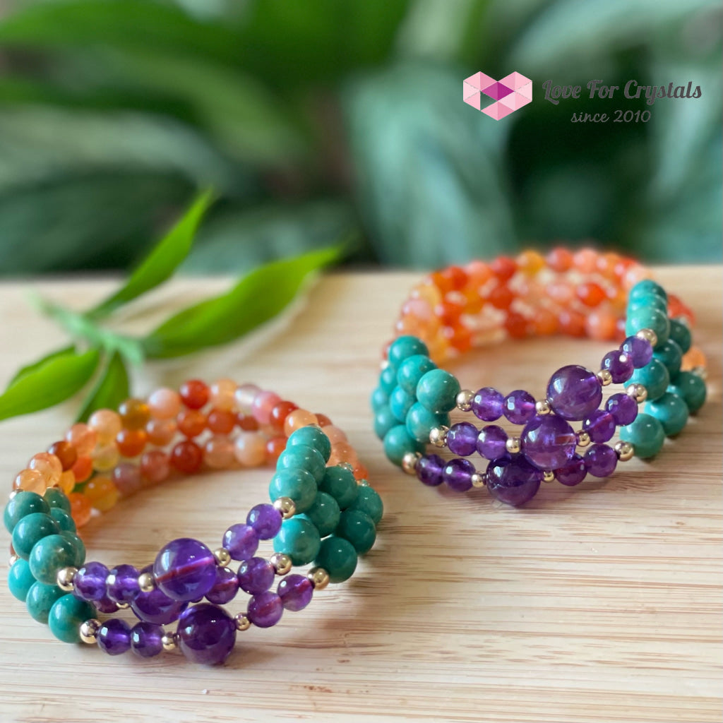 Confidence And Communication Bracelet (Carnelian Turquoise Amethyst With 14K Gold-Filled Beads) 6.0