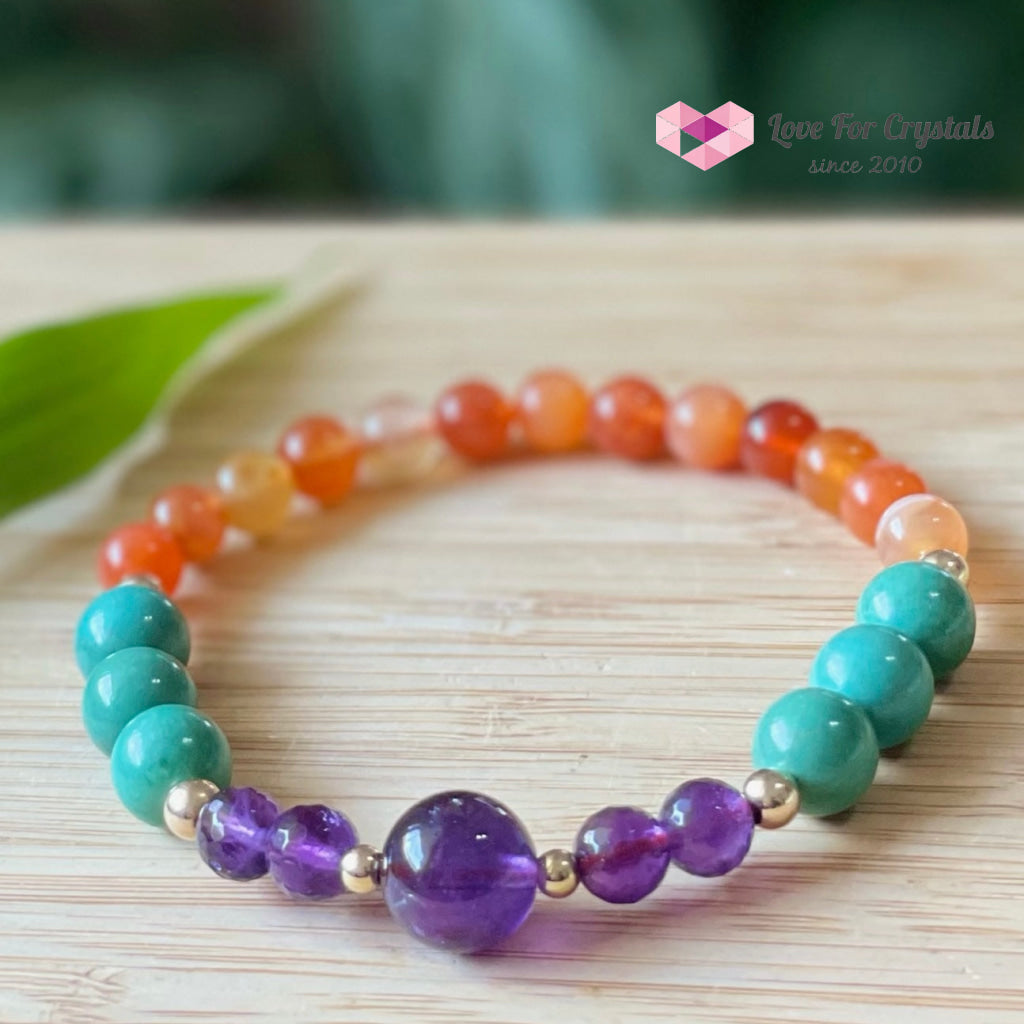Confidence And Communication Bracelet (Carnelian Turquoise Amethyst With 14K Gold-Filled Beads) 6.5