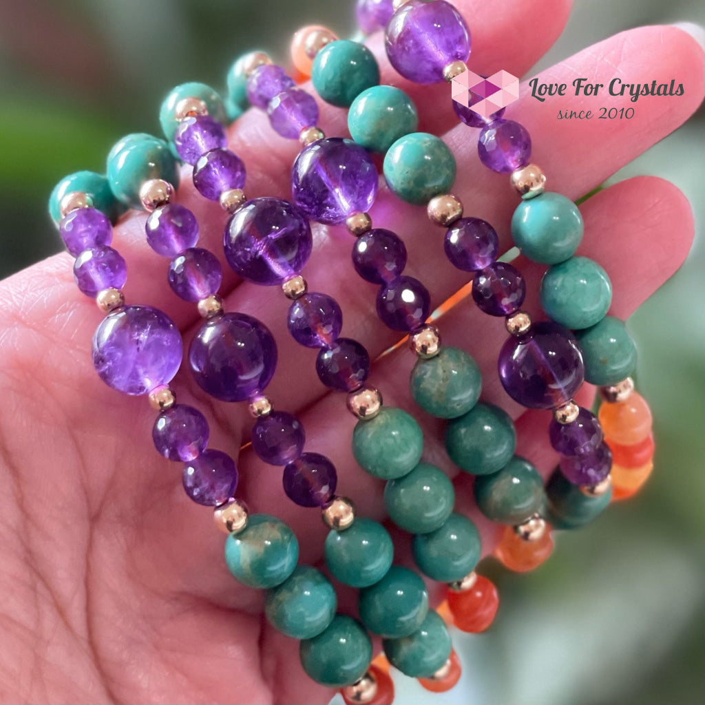 Confidence And Communication Bracelet (Carnelian Turquoise Amethyst With 14K Gold-Filled Beads)