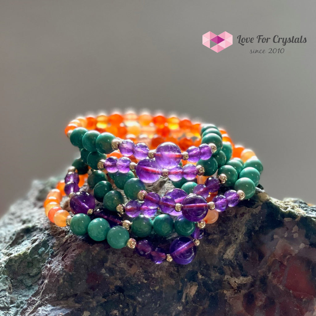 Confidence And Communication Bracelet (Carnelian Turquoise Amethyst With 14K Gold-Filled Beads)