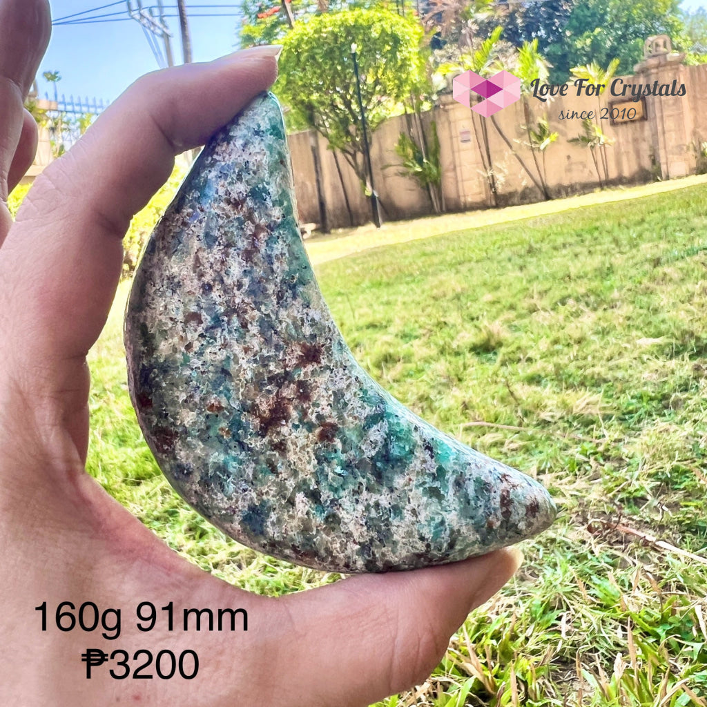 Crescent Moon Carved Amazonite Crystal (Brazil) 160G 91Mm Polished Stones