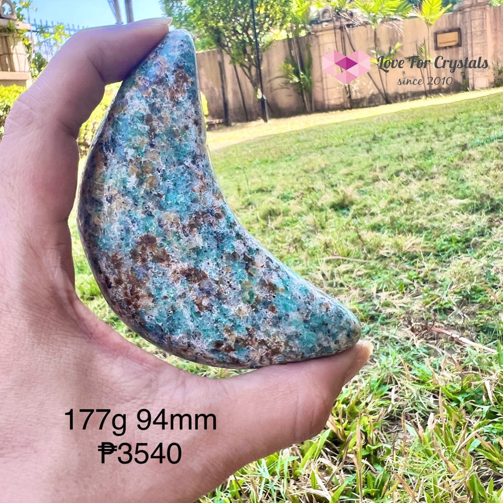 Crescent Moon Carved Amazonite Crystal (Brazil) 177G 94Mm Polished Stones