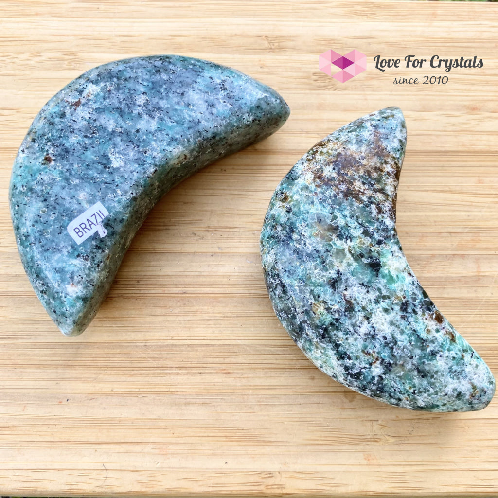 Crescent Moon Carved Amazonite Crystal (Brazil) Polished Stones