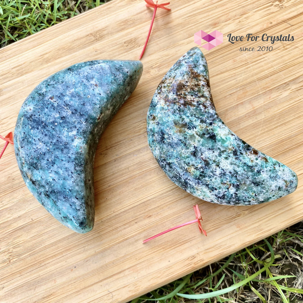Crescent Moon Carved Amazonite Crystal (Brazil) Polished Stones