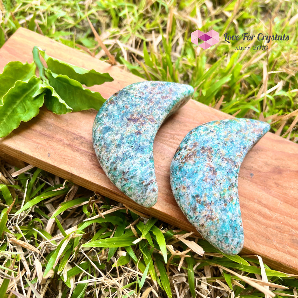 Crescent Moon Carved Amazonite Crystal (Brazil) Polished Stones