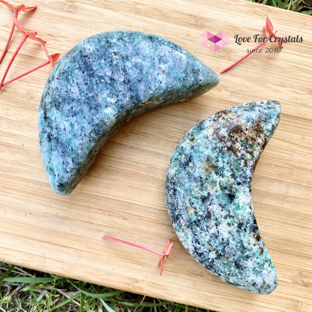 Crescent Moon Carved Amazonite Crystal (Brazil) Polished Stones