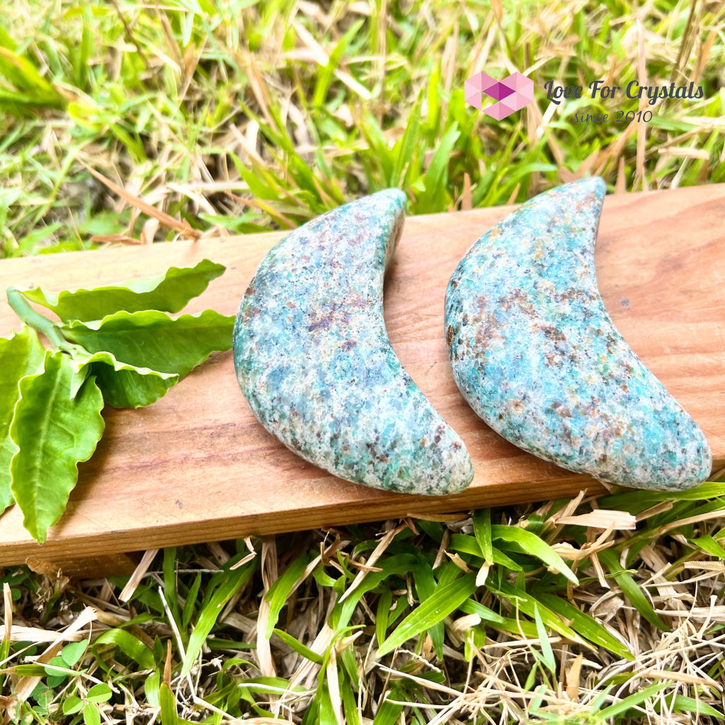Crescent Moon Carved Amazonite Crystal (Brazil) Polished Stones
