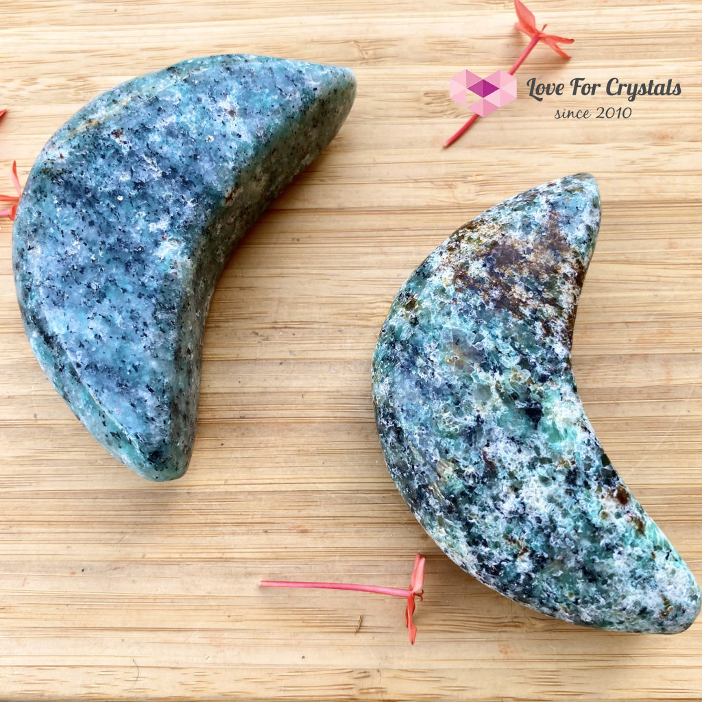 Crescent Moon Carved Amazonite Crystal (Brazil) Polished Stones
