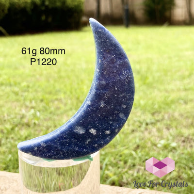 Crescent Moon Carved Blue Quartz Crystal (Brazil) 61G 80Mm Polished Stones