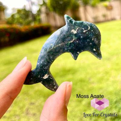 Dolphin Hand Carved Crystals (60Mm) Moss Agate Crystals