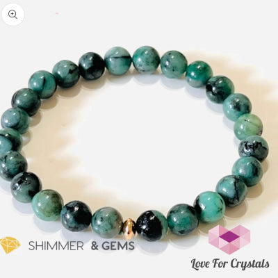 Emerald Healing 8Mm Bracelet With 14K Gold - Filled Bead (Success & Luck) 6.5” Bracelets