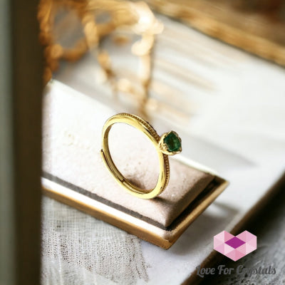 Emerald Ring In 925 Silver - Electroplated Gold Coating Adjustable Size Rings
