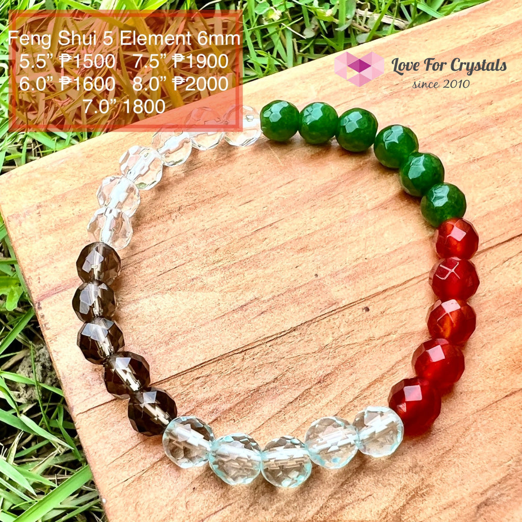 Feng Shui 5-Element Crystal Remedy Bracelet (6Mm) 5.5