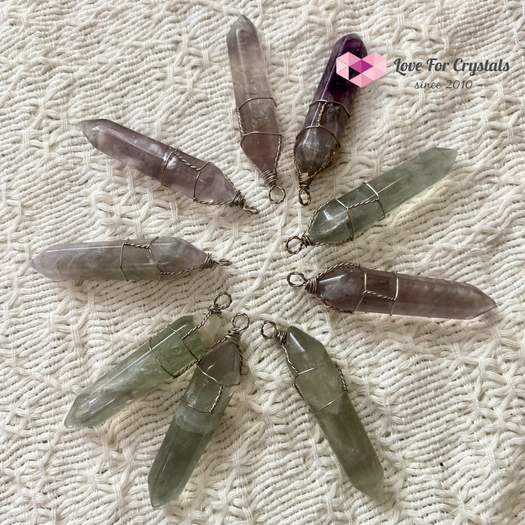 Fluorite Wire Wrapped Point Pendant (Silver Plated)
