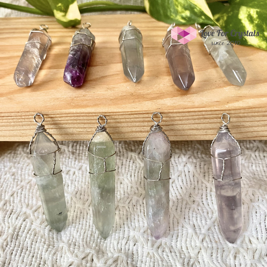 Fluorite Wire Wrapped Point Pendant (Silver Plated)